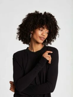 Volcom Womens Shirt Tern N Bern Long Sleeve -clothing shop B0342102 BLK 1