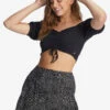 Roxy Womens Shirt Flirty Walk Ruched Crop Top -clothing shop arjkt03393 roxy w kvj0 frt1