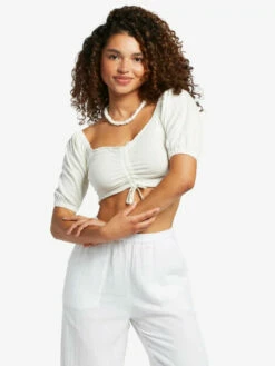 Roxy Womens Shirt Flirty Walk Ruched Crop Top 13 Roxy Womens Shirt Flirty Walk Ruched Crop Top -clothing shop arjkt03393 roxy w wbk0 frt1