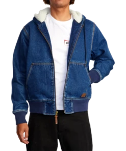 RVCA Mens Jacket Chainmail Hooded Denim -clothing shop avyjk00181 rvca w bzfw dtl4