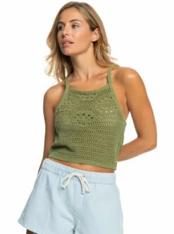 Roxy Womens Tank Top Malibu Crush Knitted Halter Top